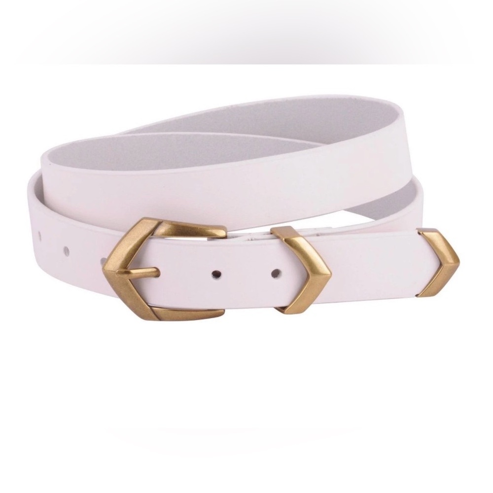 Women's White Leather Belt with Gold Buckle